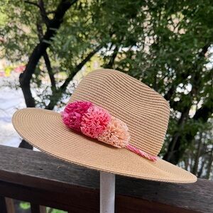 Tan Sun Hat with Pink Florettes